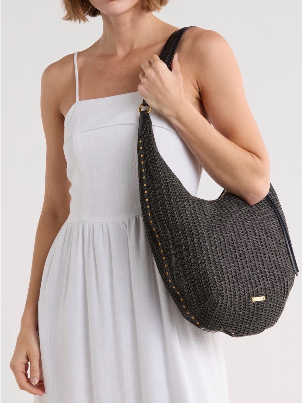 Rebecca Minkoff Darren Crescent Hobo Bag Purse Handbag Black Woven NEW